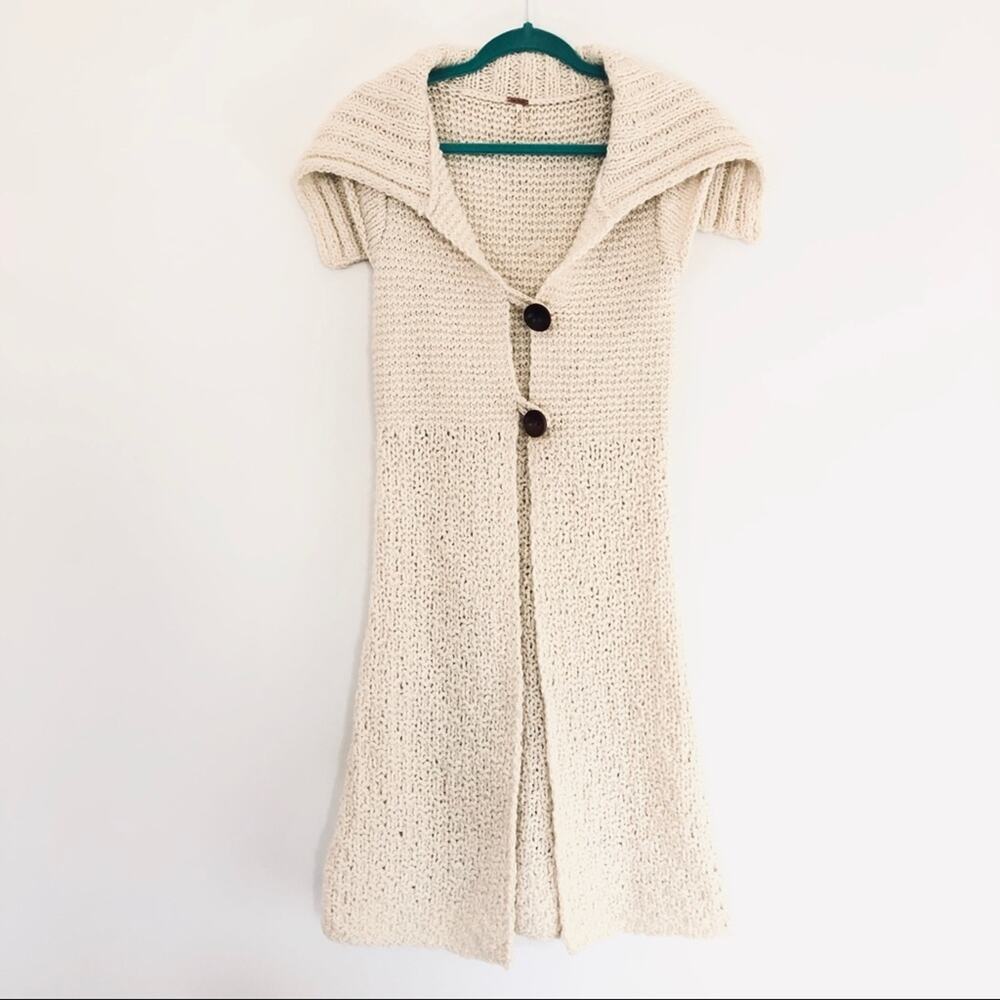 FREE PEOPLE RARE! Handmade Fisherman’s Wool Cardigan Sweater Duster Cream XS - Picture 2 of 10